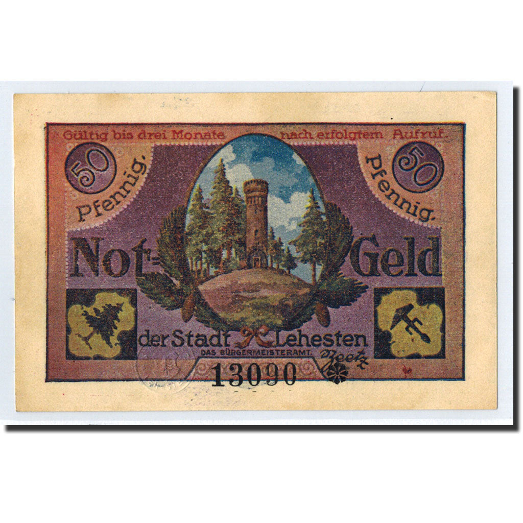 Banconote, Germania, Lehesten Stadt, 50 Pfennig, tour, 1921, Undated, SPL