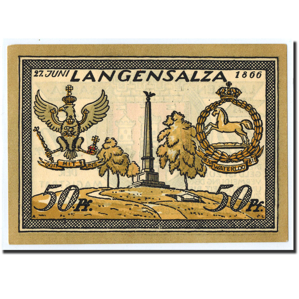 Banknote, Germany, Langensalza Stadt, 50 Pfennig, Monument, 1921, 1921-09-01