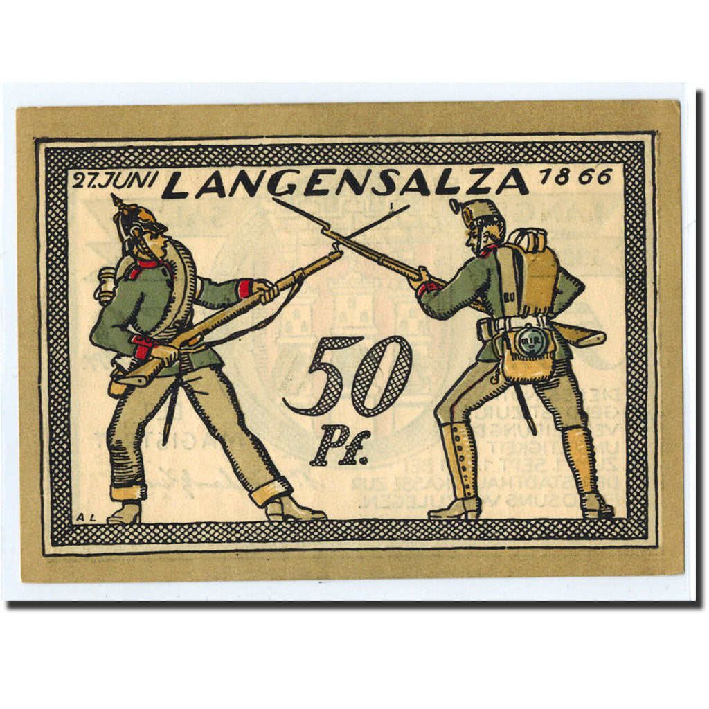 Billet, Allemagne, Langensalza Stadt, 50 Pfennig, soldat, 1921, 1921-09-01, SPL