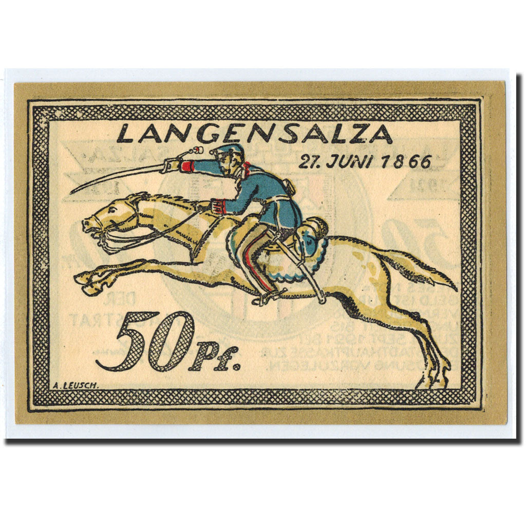 Banknote, Germany, Langensalza Stadt, 50 Pfennig, cavalier, 1921, 1921-09-01