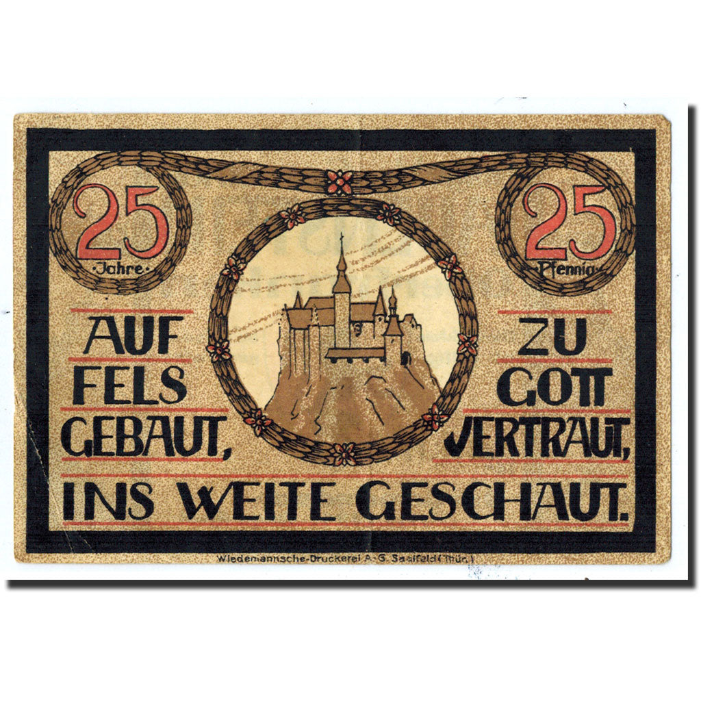 Banknote, Germany, Lauenstein, 25 Pfennig, château, 1921, Undated, UNC(63)
