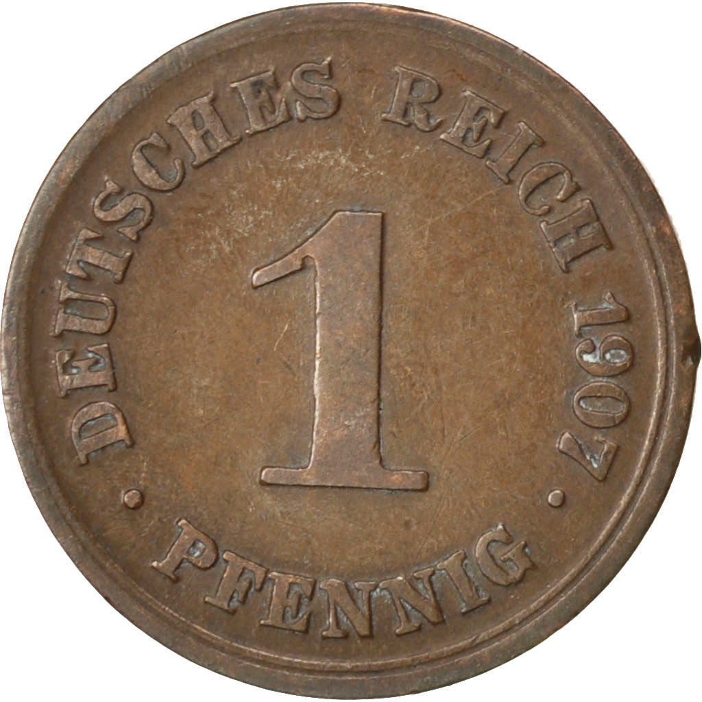 Coin, GERMANY - EMPIRE, Wilhelm II, Pfennig, 1907, Munich, EF(40-45), Copper