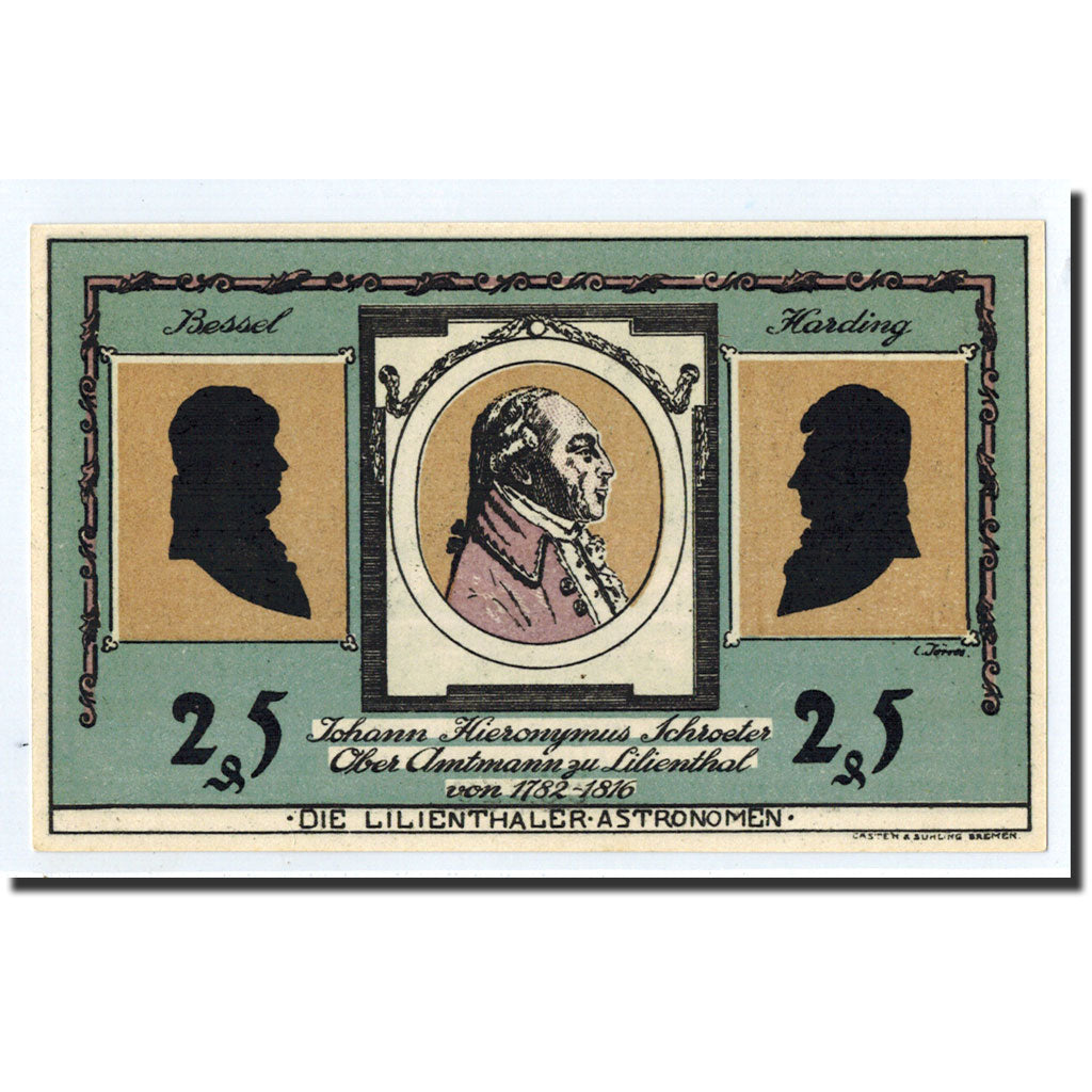 Banknote, Germany, Llienthal, 25 Pfennig, portrait, 1921, 1921-05-15, UNC(63)