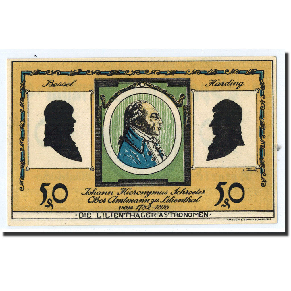 Banknote, Germany, Llienthal, 50 Pfennig, portrait, 1921, 1921-05-15, UNC(63)
