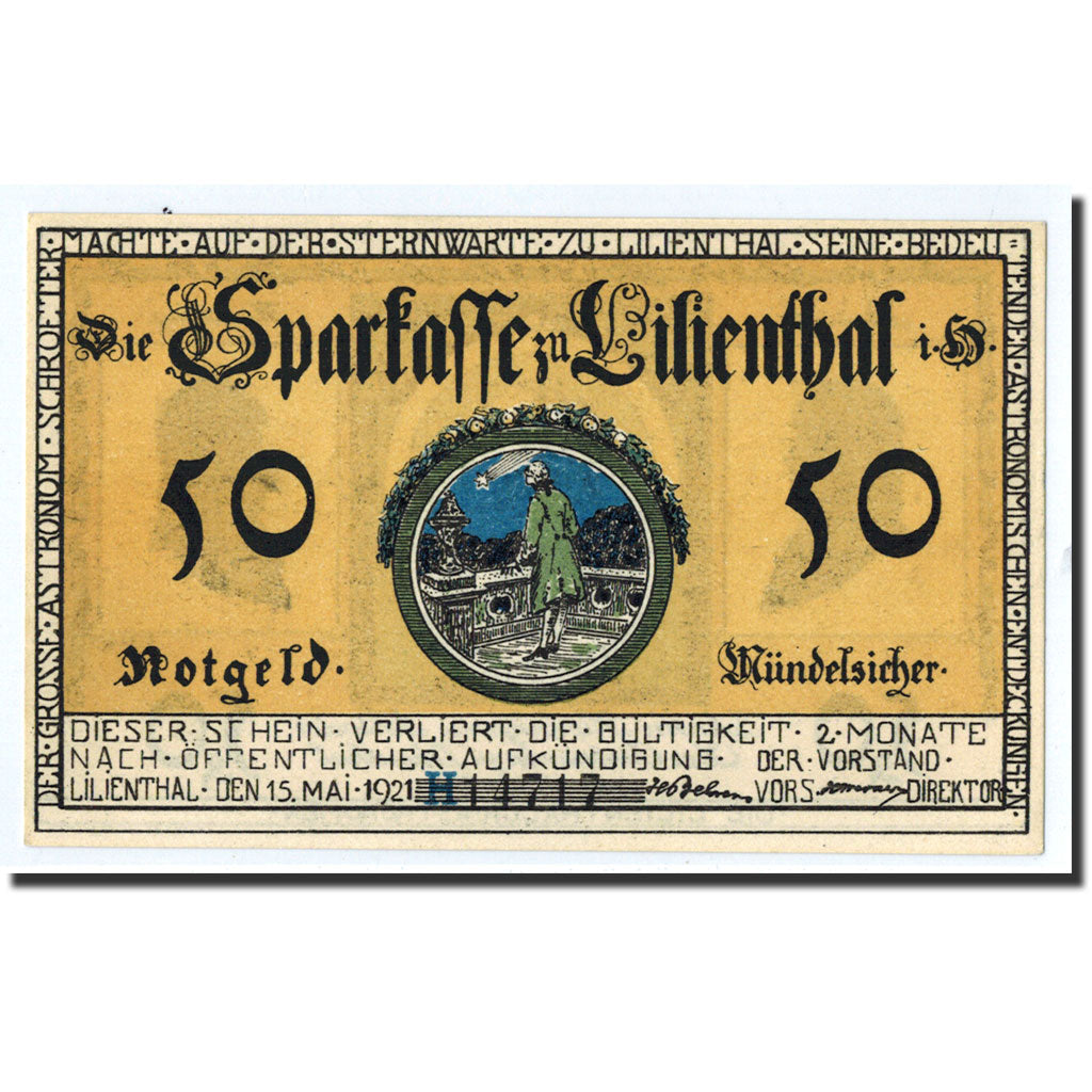 Banknote, Germany, Llienthal, 50 Pfennig, portrait, 1921, 1921-05-15, UNC(63)
