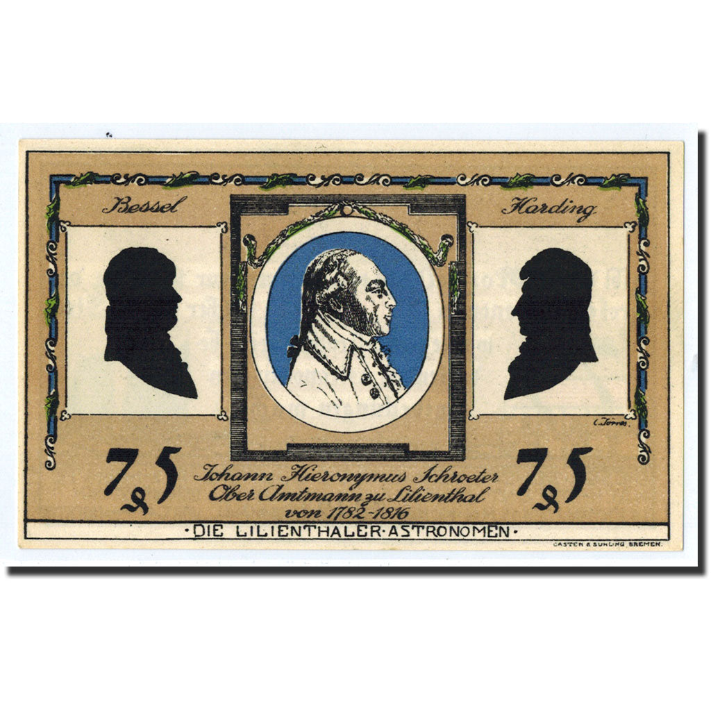 Banknote, Germany, Llienthal, 75 Pfennig, portrait, 1921, 1921-05-15, UNC(63)