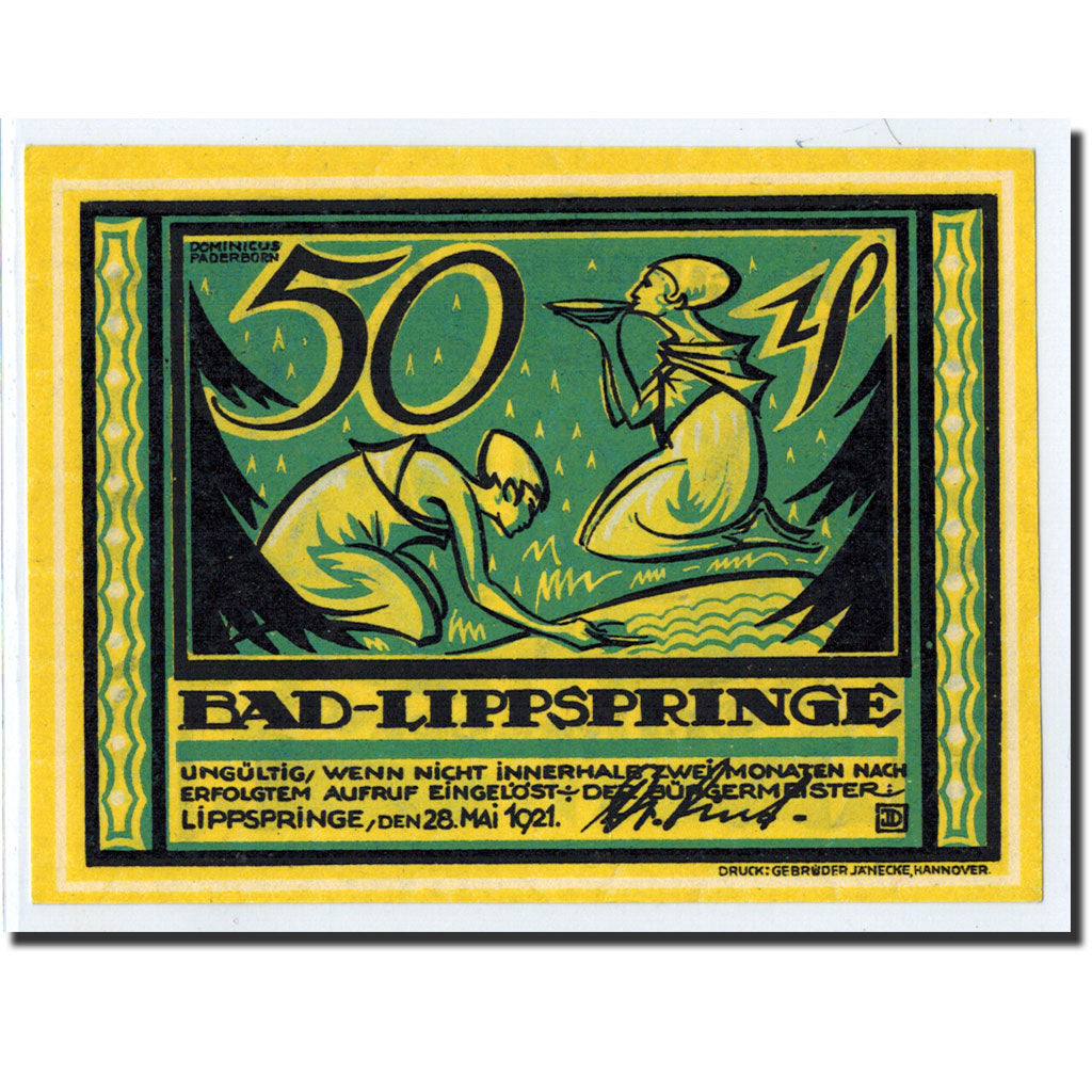 Banknote, Germany, Lippspringe, 50 Pfennig, personnage, 1921, 1921-05-28