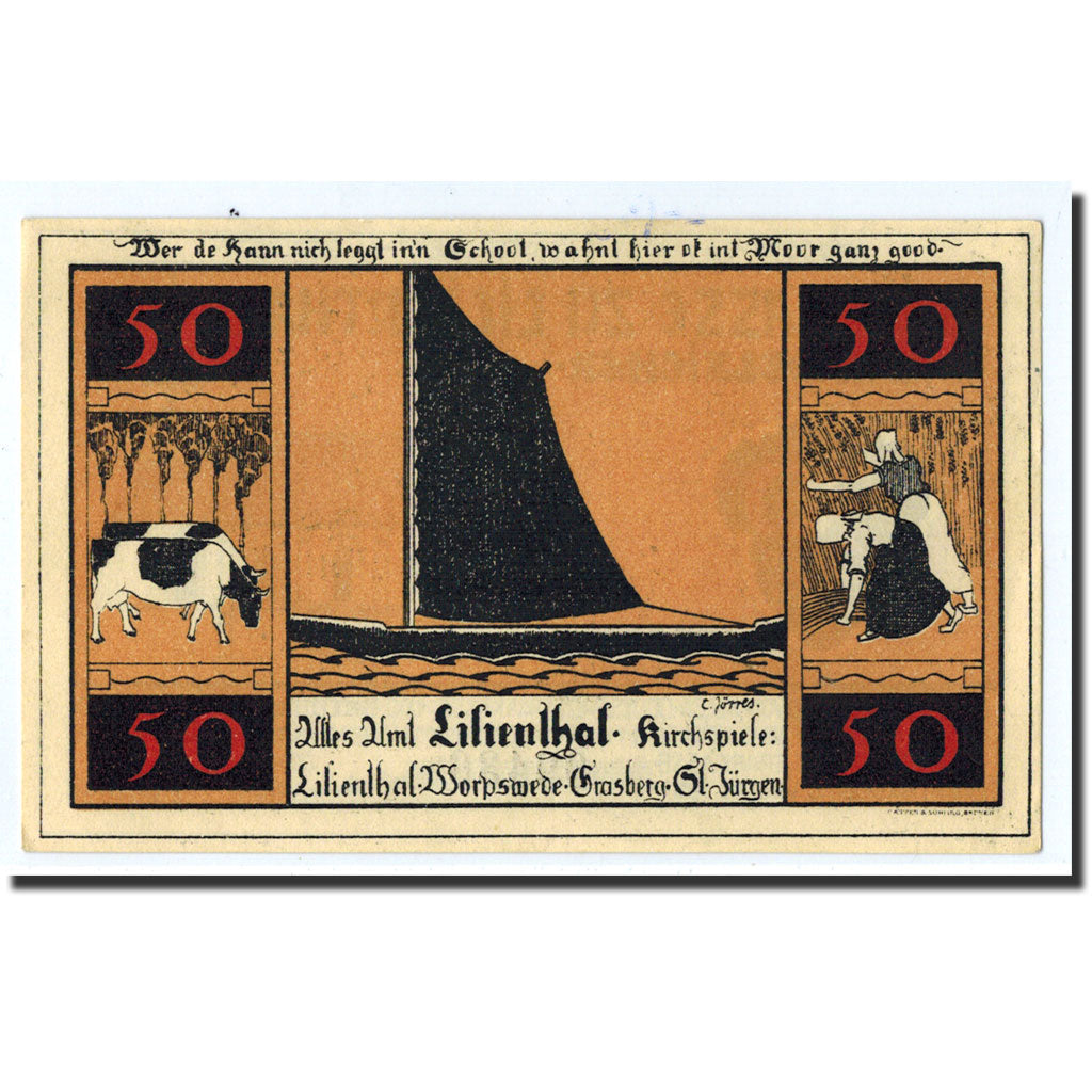 Banknote, Germany, Lilienthal, 50 Pfennig, bateau, 1921, 1921-04-15, UNC(63)