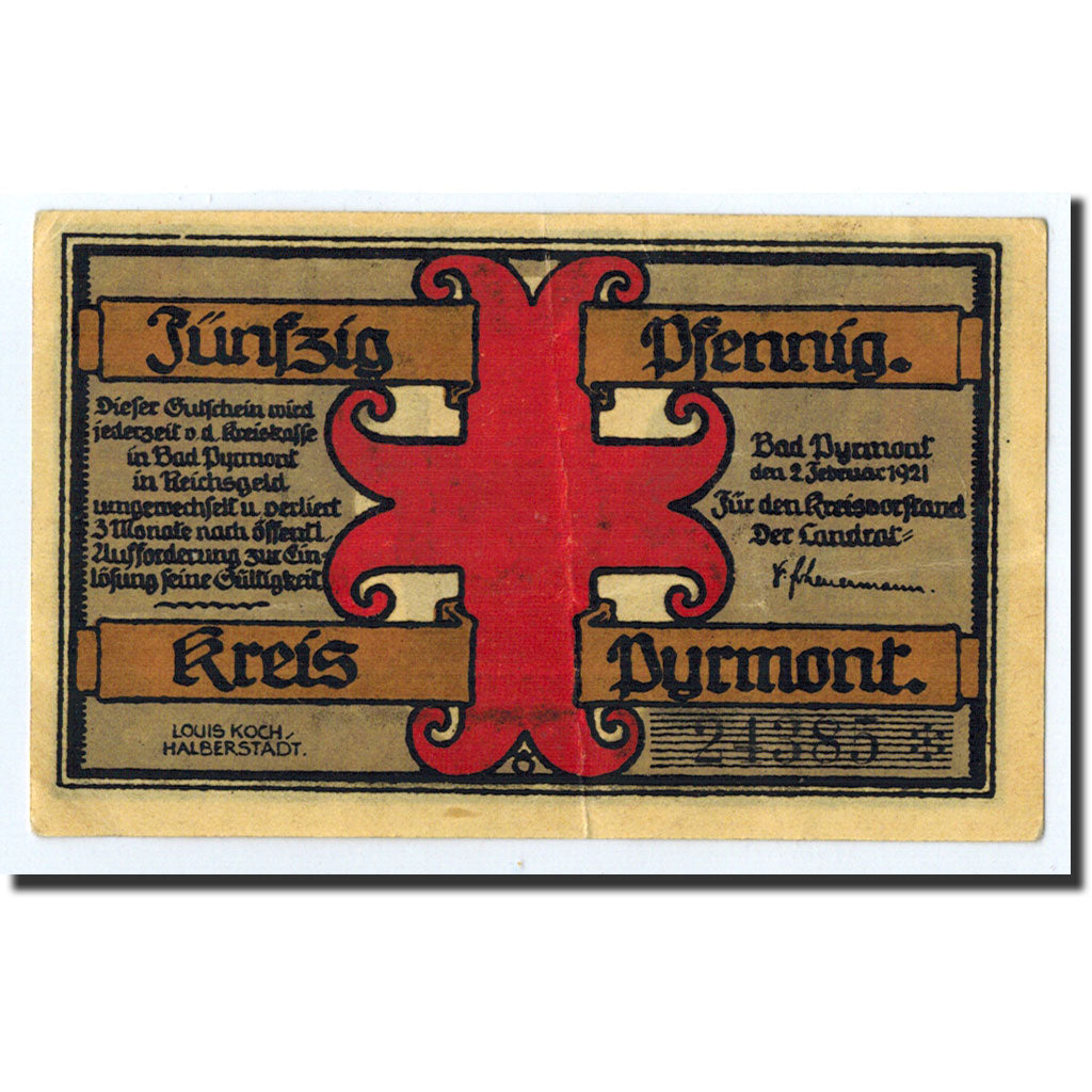 Banknote, Germany, Pyrmont, 50 Pfennig, paysage, 1921, 1921-02-02, UNC(63)