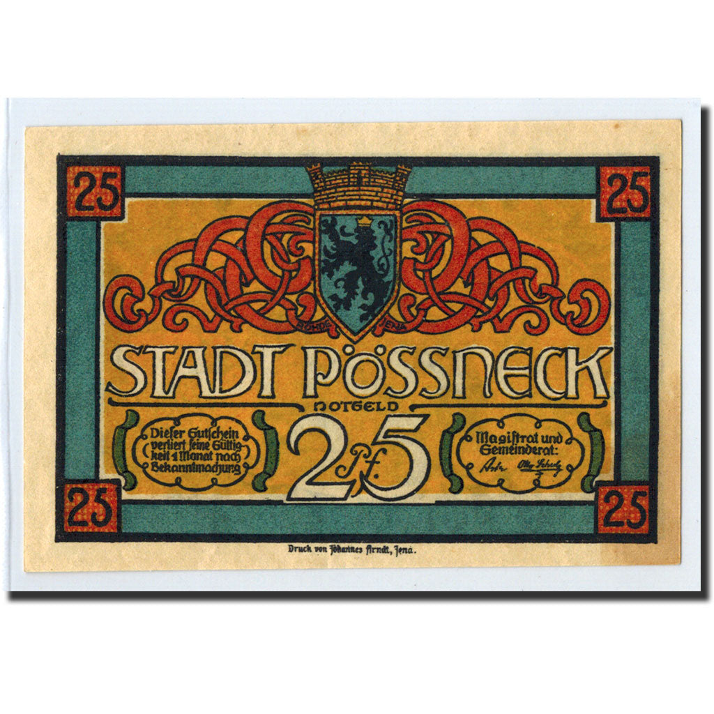 Banknote, Germany, Possneck, 25 Pfennig, personnage, O.D, Undated, UNC(63)