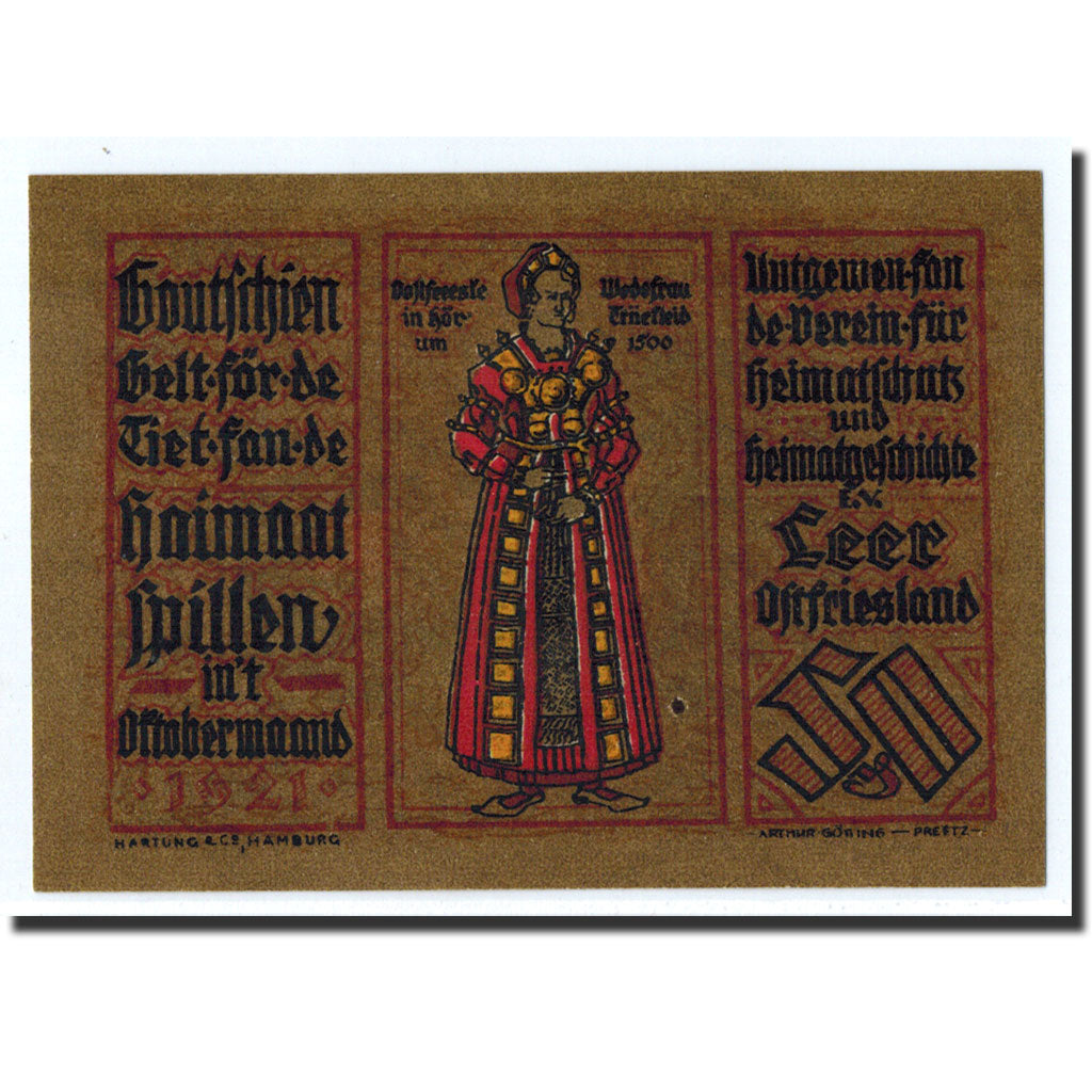 Banknote, Germany, Leer, 50 Pfennig, paysage, 1921, Undated, UNC(63), Mehl:782.1