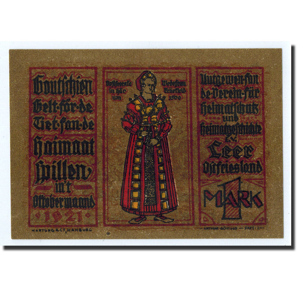 Banknote, Germany, Leer, 1 Mark, paysage, 1921, Undated, UNC(63), Mehl:782.1