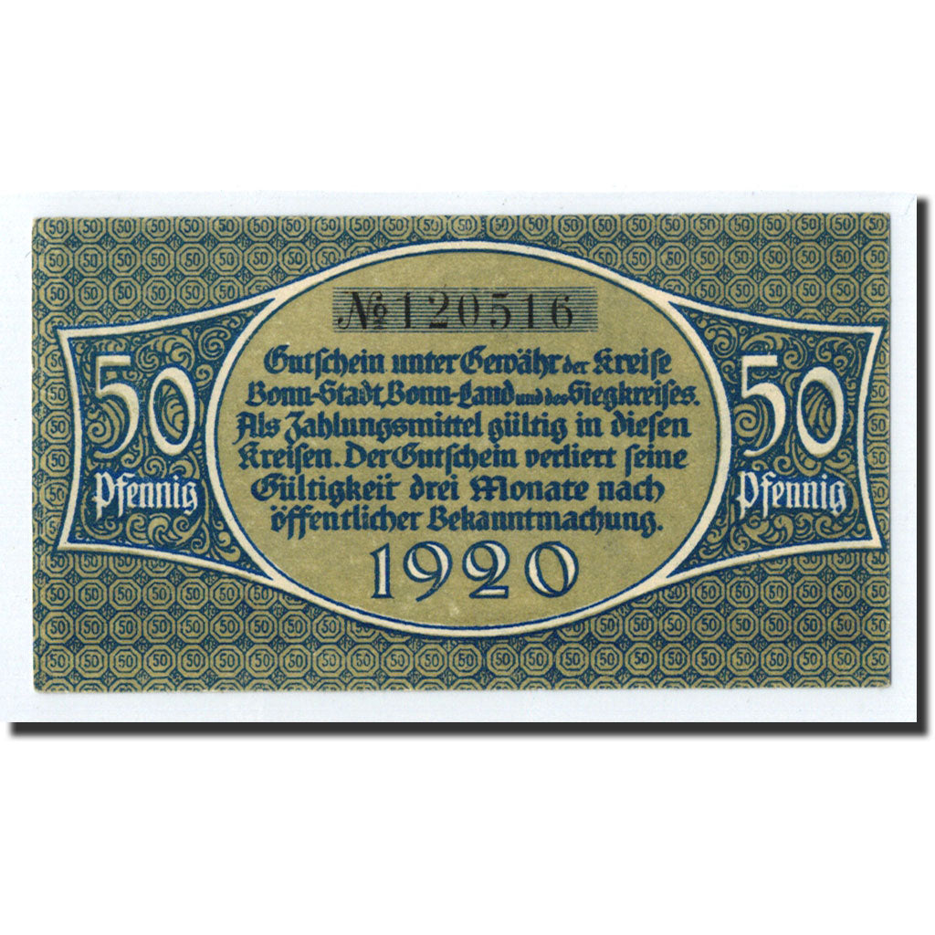 Banknote, Germany, Bonn, 50 Pfennig, personnage, 1920, Undated, UNC(63)