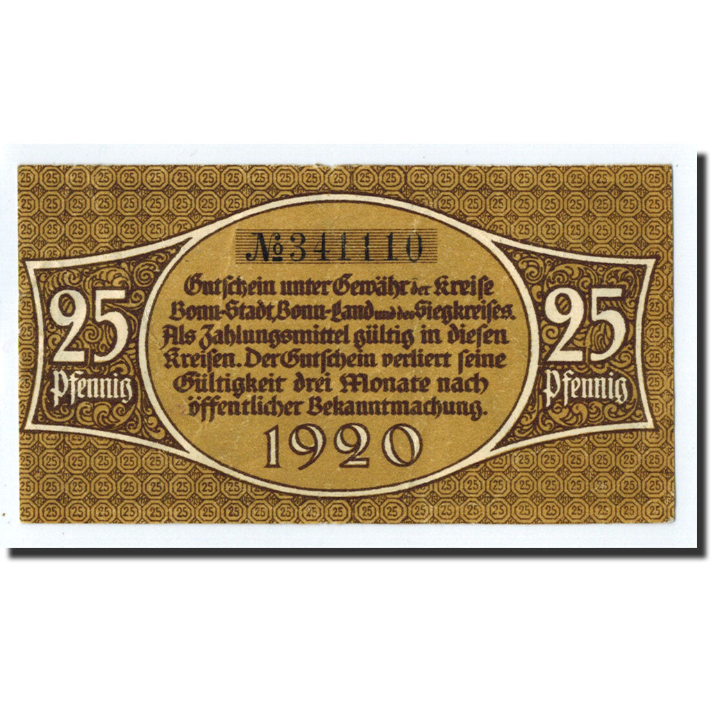 Banknote, Germany, Bonn, 25 Pfennig, personnage, 1920, Undated, UNC(63)