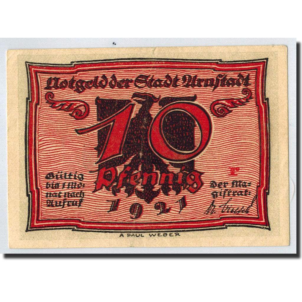 Banknote, Germany, Arnstadt, 10 Pfennig, personnage, 1921, Undated, UNC(63)