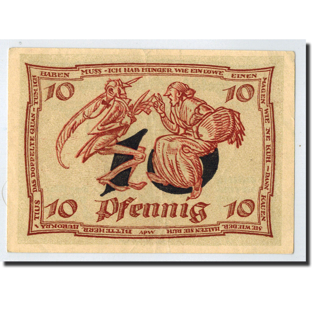 Banknote, Germany, Arnstadt, 10 Pfennig, personnage, 1921, Undated, UNC(63)