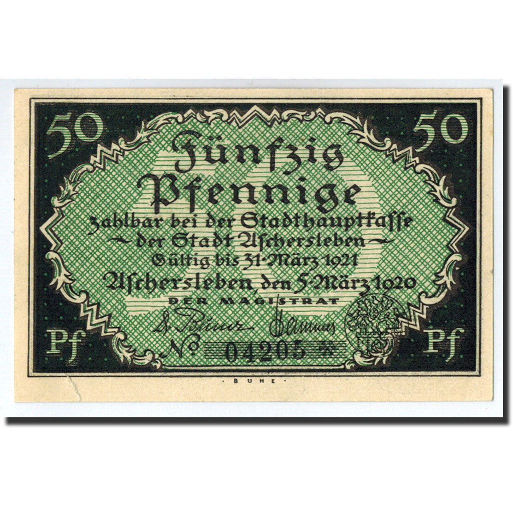 Banknote, Germany, Aschersleben, 50 Pfennig, Monument, 1920, 1920-03-05