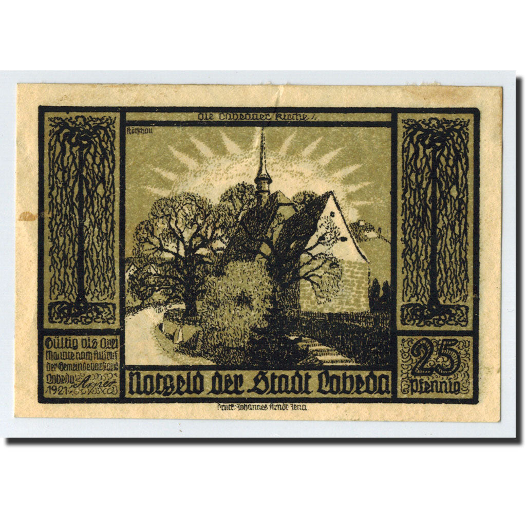 Banknote, Germany, Lobeda Stadt, 25 Pfennig, Monument, 1921, Undated, VF(20-25)