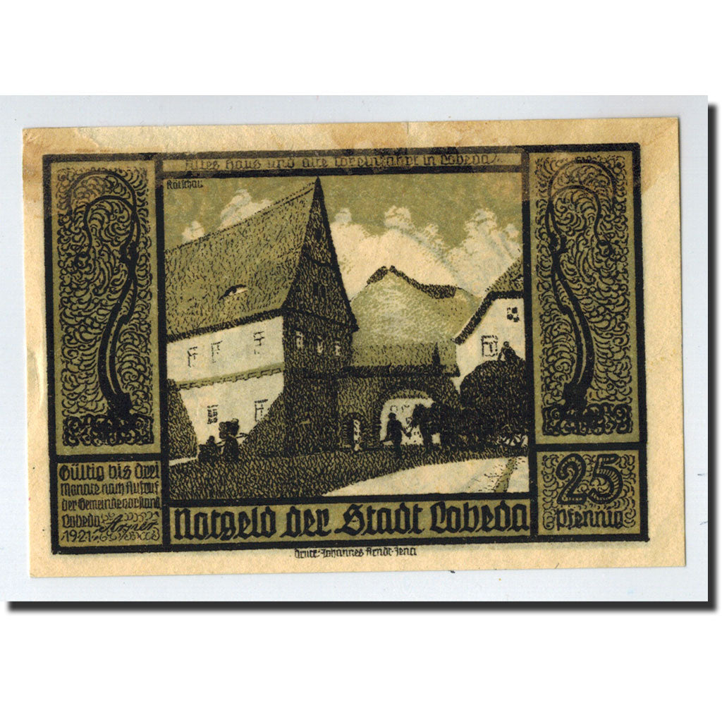 Banknote, Germany, Lobeda Stadt, 25 Pfennig, Monument, 1921, Undated, UNC(63)