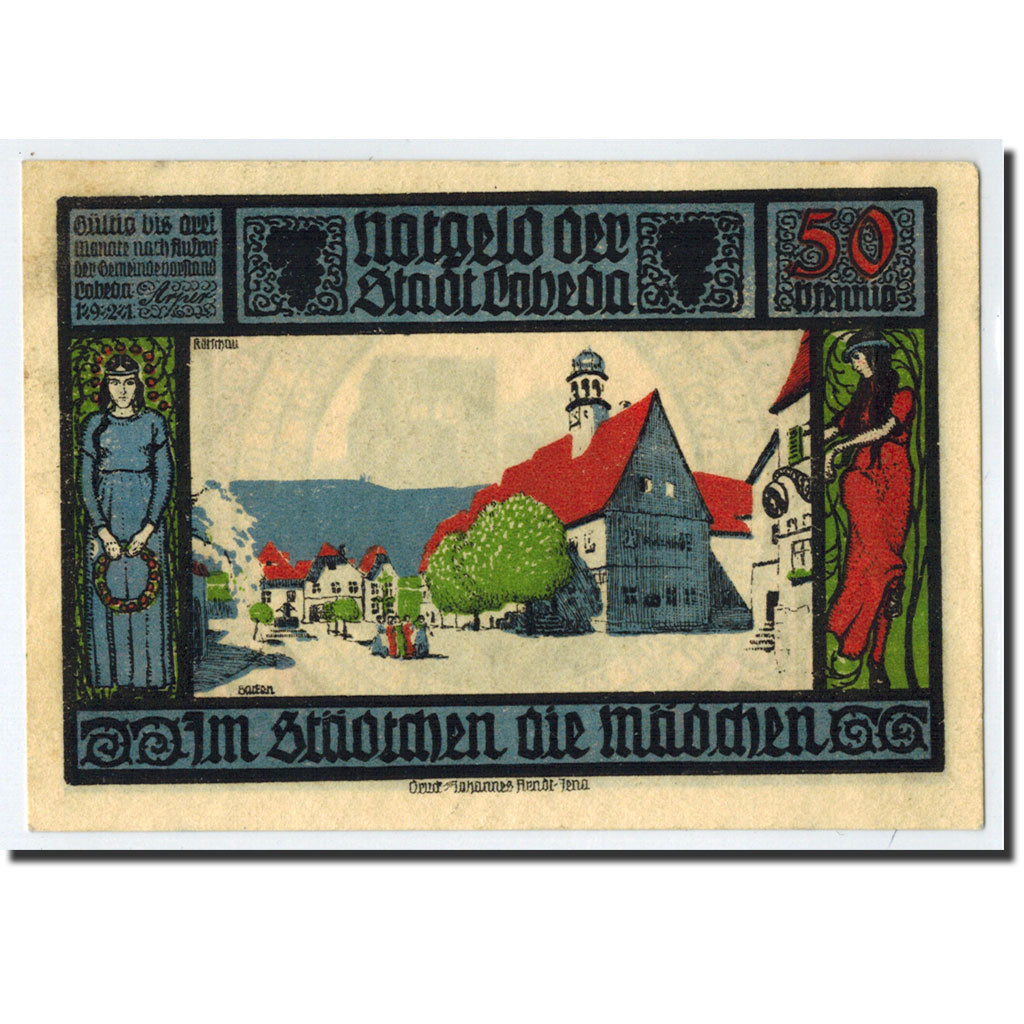 Banknote, Germany, Lobeda Stadt, 50 Pfennig, Monument, 1921, Undated, UNC(63)