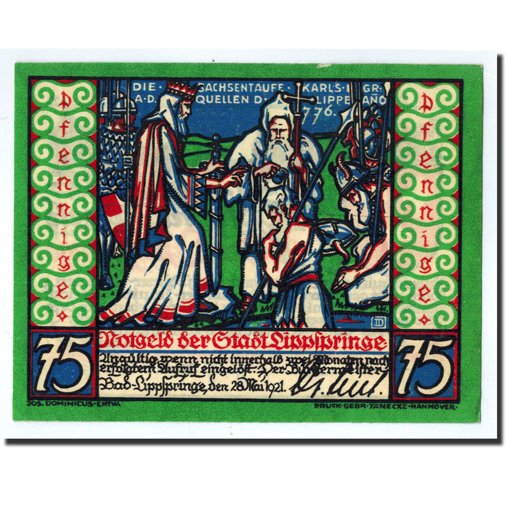 Banknote, Germany, Lippspringe, 75 Pfennig, personnage, 1921, 1921-05-28