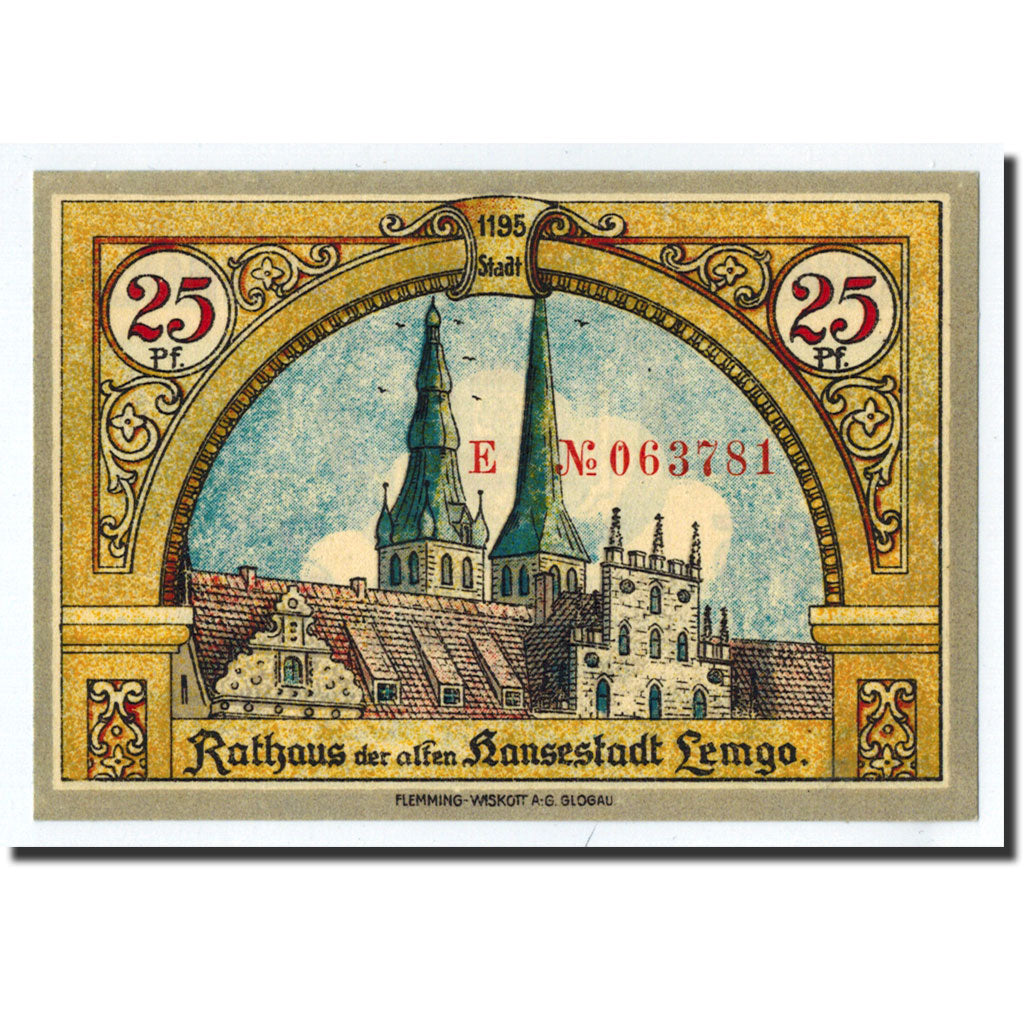 Banconote, Germania, Lemgo Stadt, 25 Pfennig, paysage, 1921, 1921-05-25, SPL