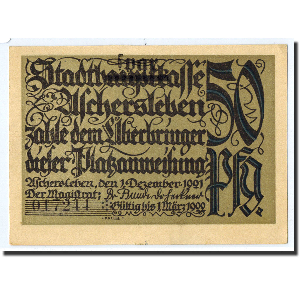 Banknote, Germany, Aschersleben, 50 Pfennig, personnage, 1921, 1921-12-01