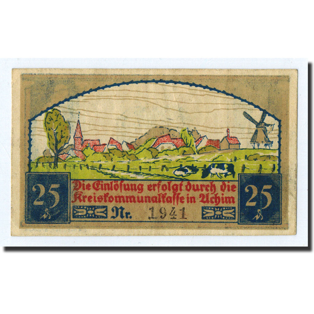 Banknote, Germany, Achim, 25 Pfennig, paysage, 1921, 1921-01-15, UNC(63)