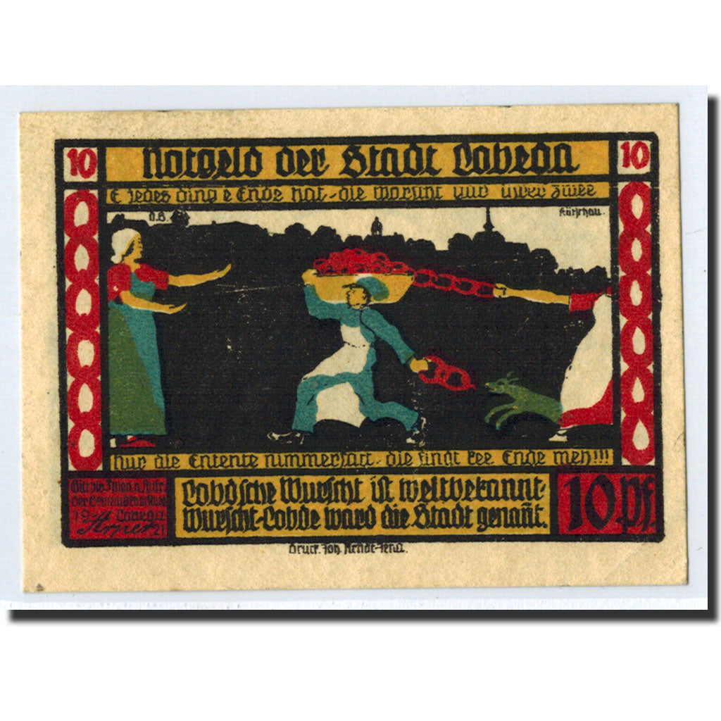 Banknote, Germany, Lobeda Stadt, 10 Pfennig, Monument, 1921, Undated, UNC(63)