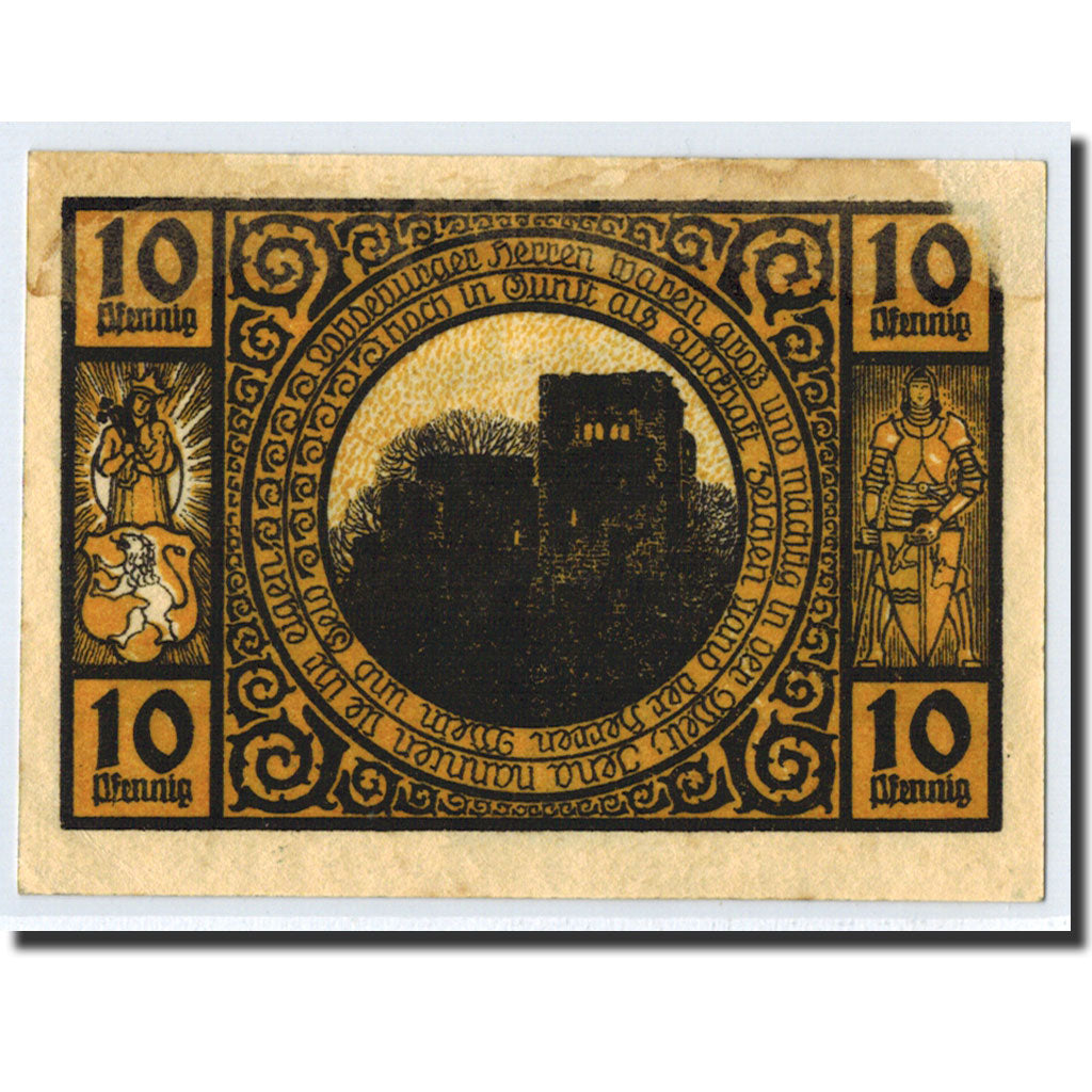Banknote, Germany, Lobeda Stadt, 10 Pfennig, Monument, 1921, Undated, UNC(63)
