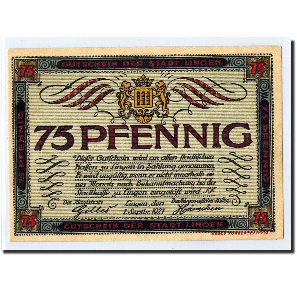 Banknote, Germany, Lingen Stadt, 75 Pfennig, notes de musique, 1921, 1921-09-01