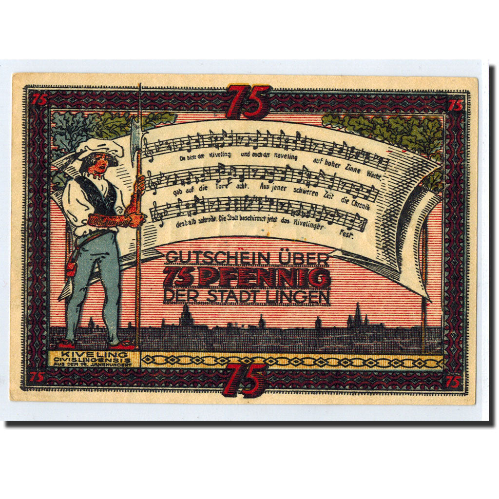 Banknote, Germany, Lingen Stadt, 75 Pfennig, notes de musique, 1921, 1921-09-01
