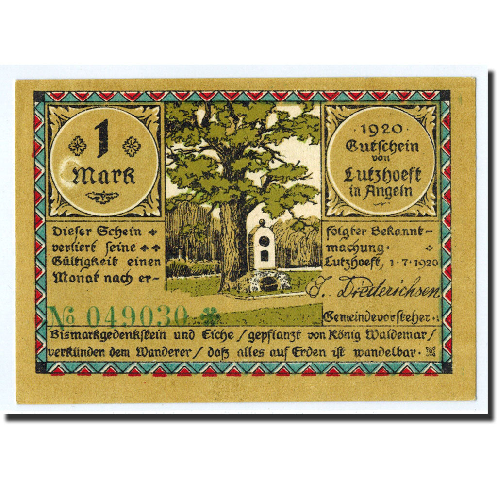 Banknote, Germany, Lutzhoft, 1 Mark, carte, 1920, 1920-07-01, UNC(63)