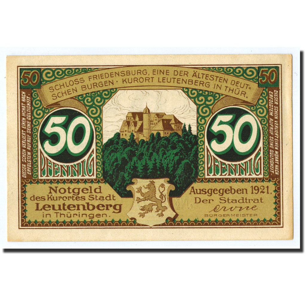Banknote, Germany, Leutenberg, 50 Pfennig, château, 1922, 1922-08-31, UNC(63)