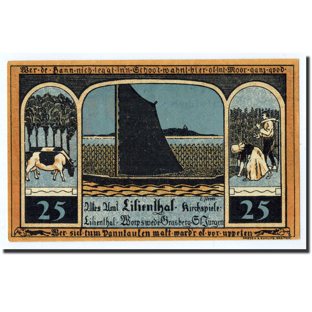 Banknote, Germany, Lilienthal, 25 Pfennig, bateau, 1921, 1921-03-31, UNC(63)