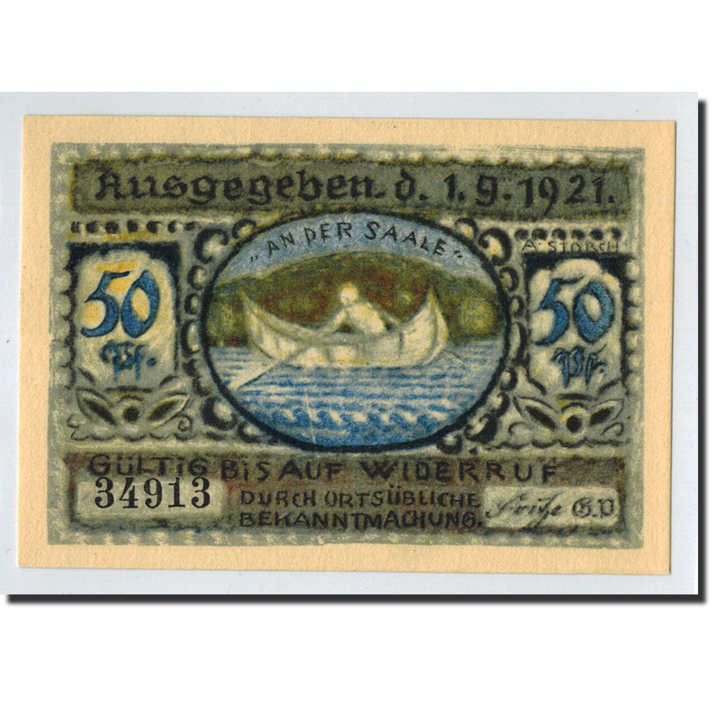 Banknote, Germany, Volkstedt, 50 Pfennig, bateau, 1921, 1921-09-01, UNC(63)