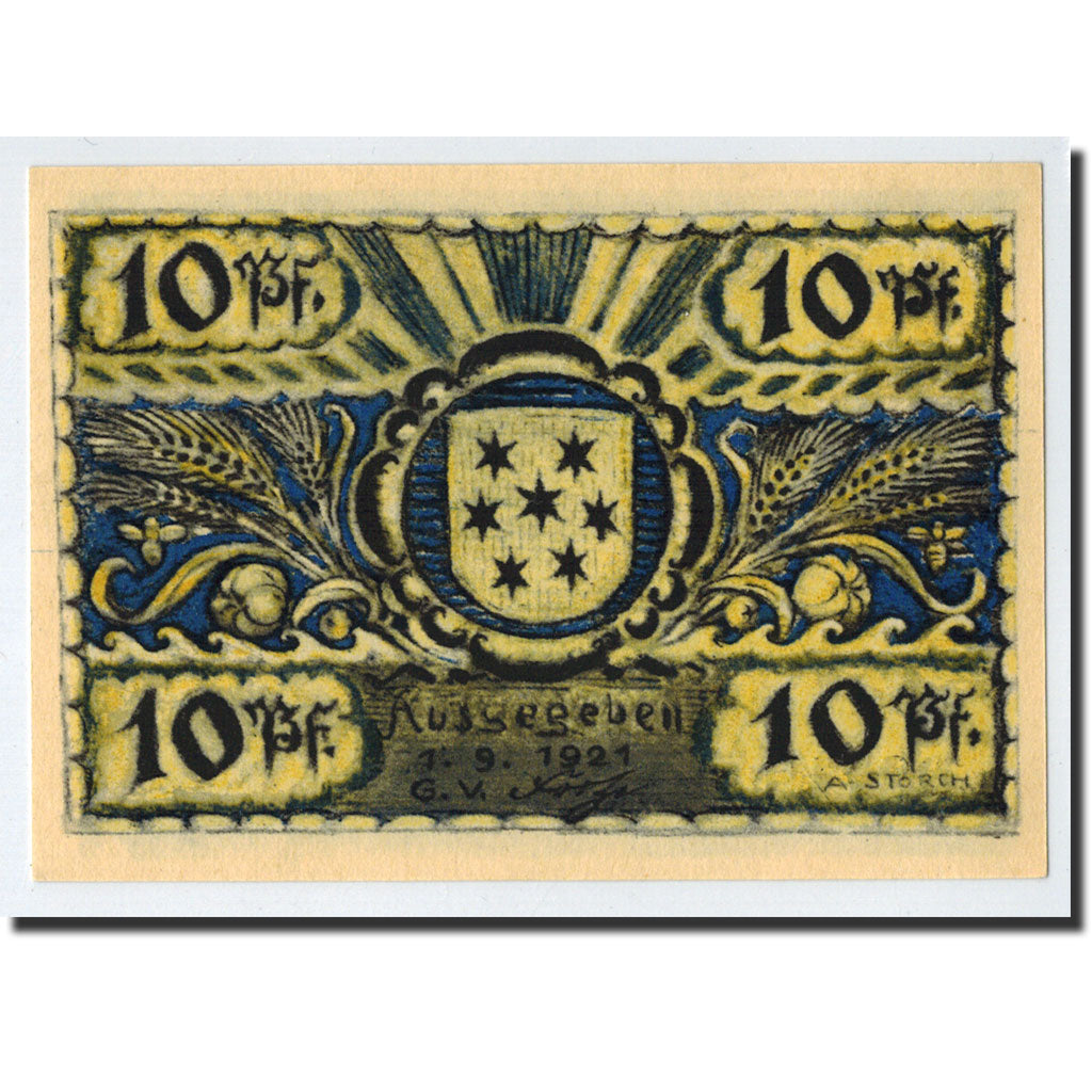 Banknote, Germany, Volkstedt, 10 Pfennig, bateau, 1921, 1921-09-01, UNC(63)