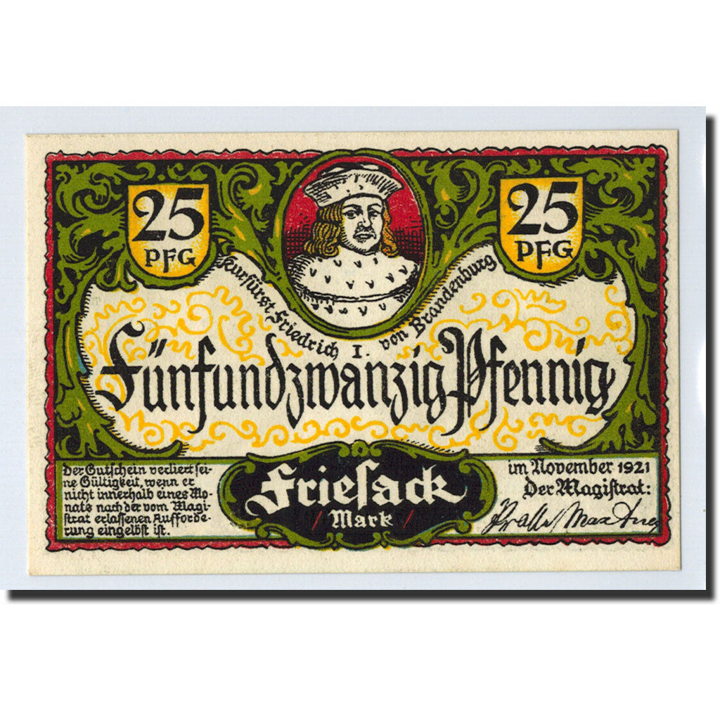 Banknote, Germany, Friesack Stadt, 25 Pfennig, paysage, 1921, UNC(63)