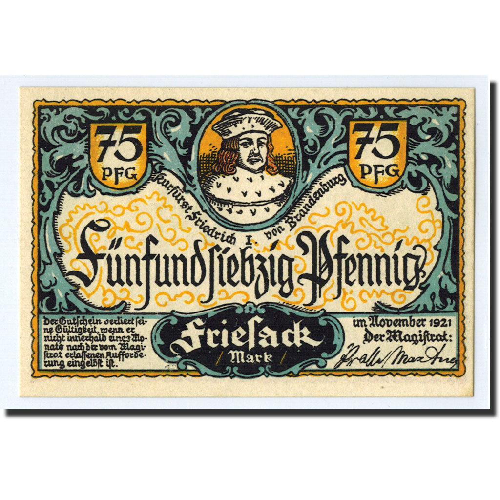 Biljet, Duitsland, Friesack Stadt, 75 Pfennig, soldat, 1921, SPL, Mehl:396.1