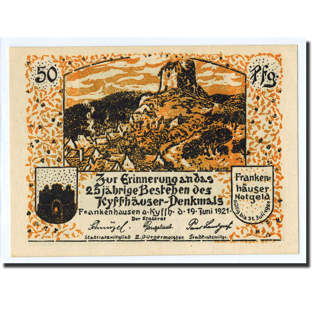 Banknote, Germany, Frankenhausen am K., 50 Pfennig, paysage, 1921, 1921-06-19
