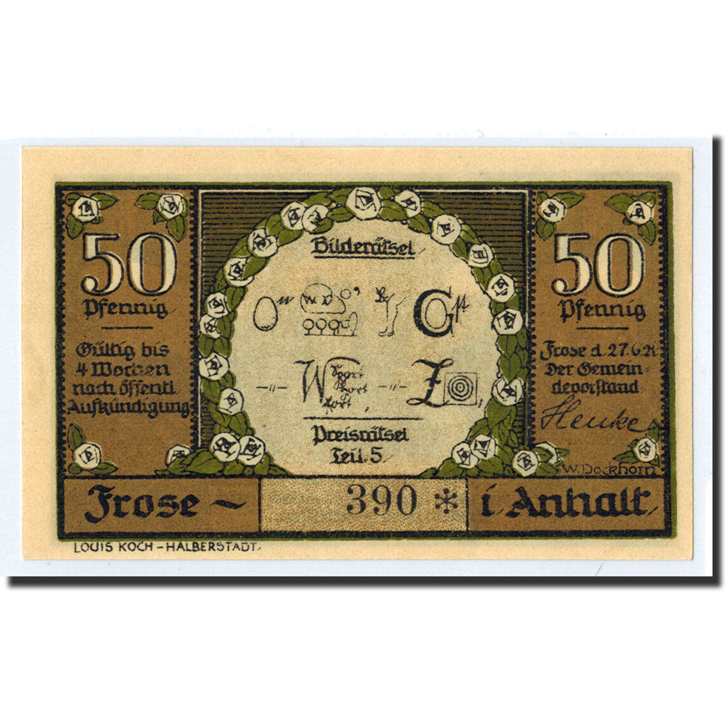 Banconote, Germania, Frose, 50 Pfennig, paysage, 1921, 1921-06-27, SPL