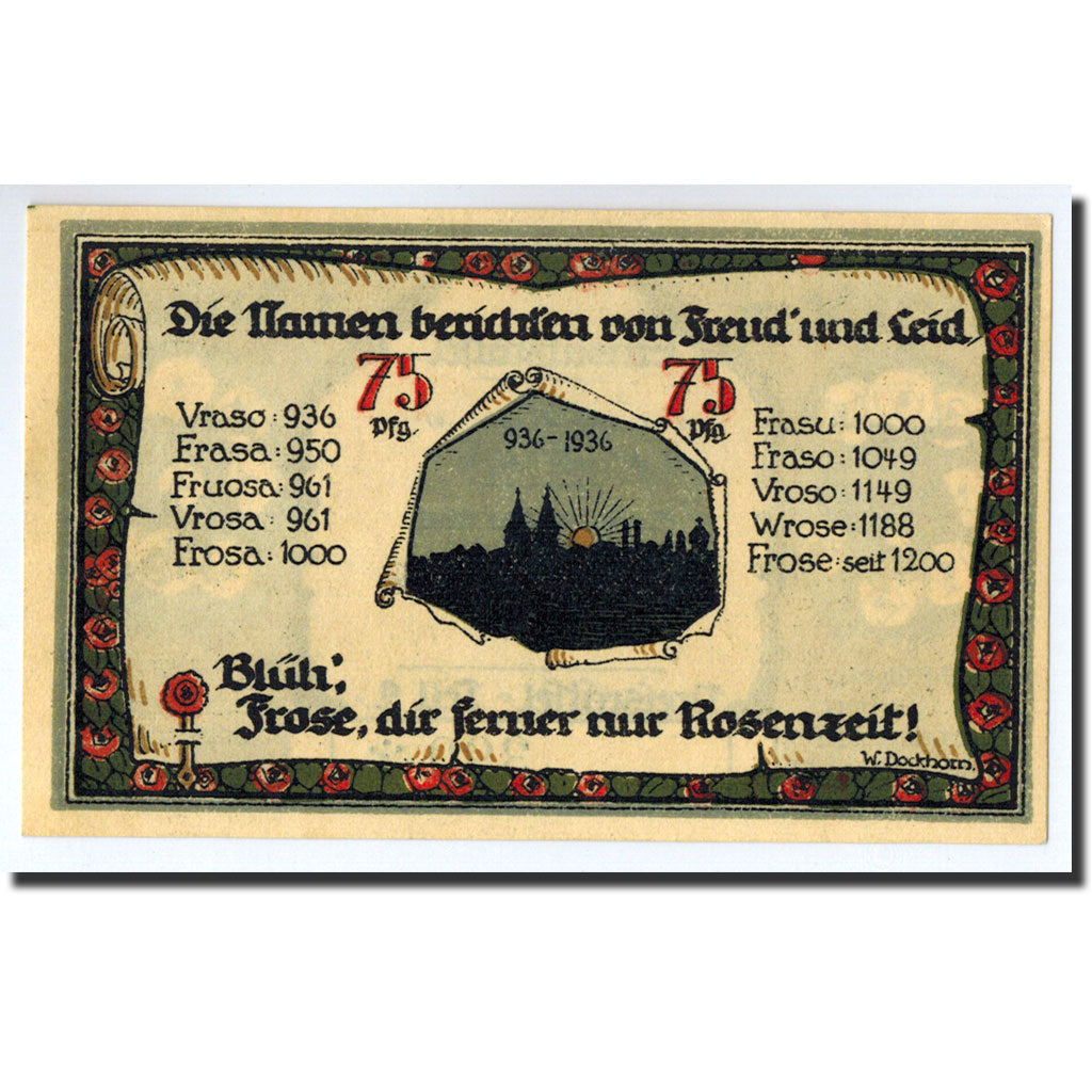 Banknote, Germany, Frose, 75 Pfennig, paysage, 1921, 1921-06-27, UNC(63)