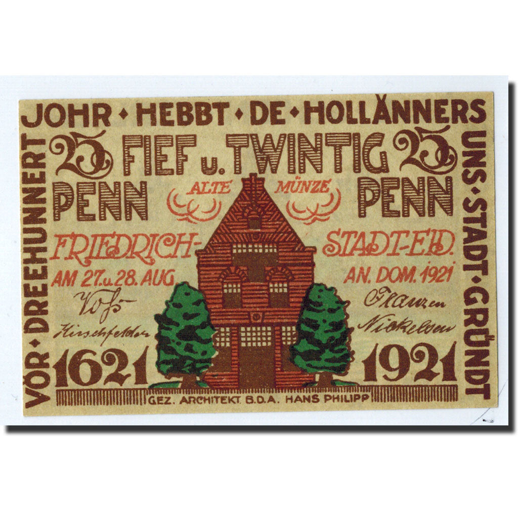 Banconote, Germania, Friedrichstadt Stadt, 25 Pfennig, Maison, 1921, 1921-08-27