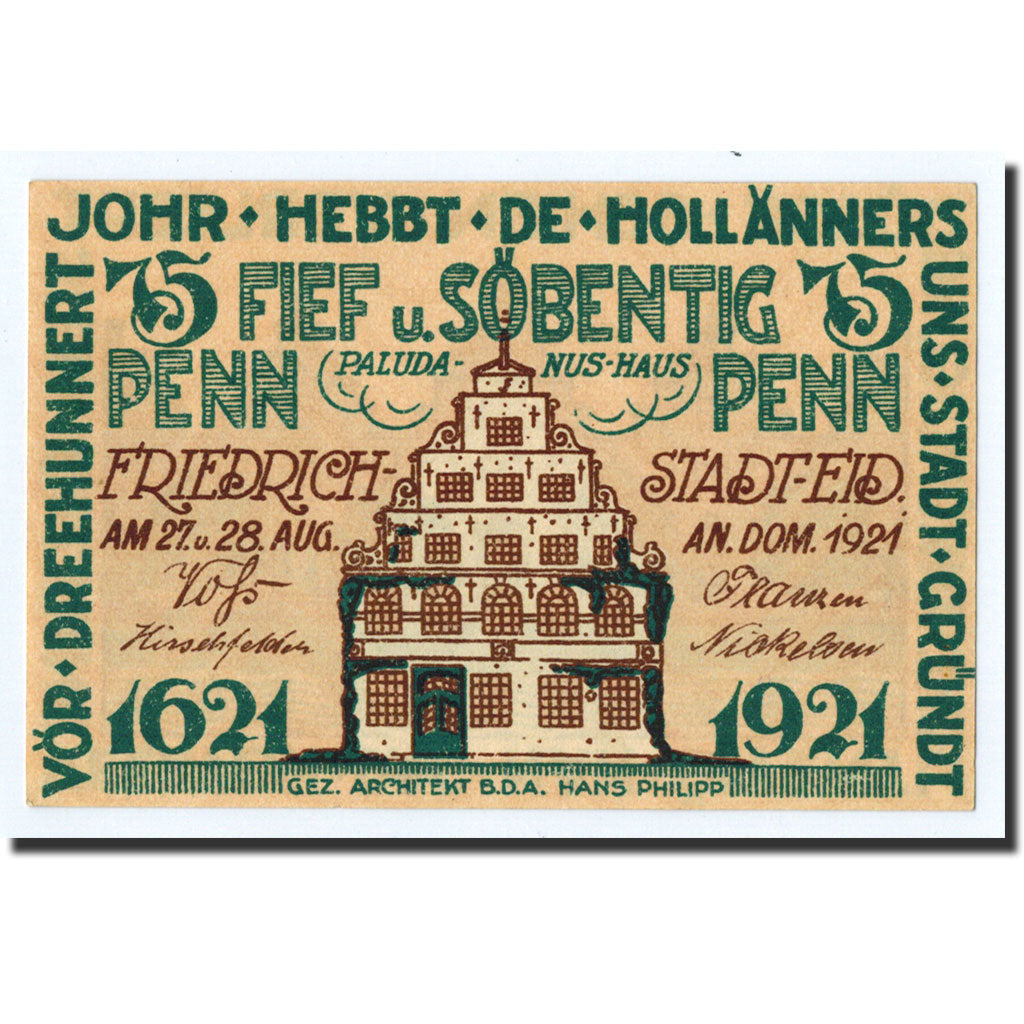 Banknote, Germany, Friedrichstadt Stadt, 75 Pfennig, Maison, 1921, 1921-08-27
