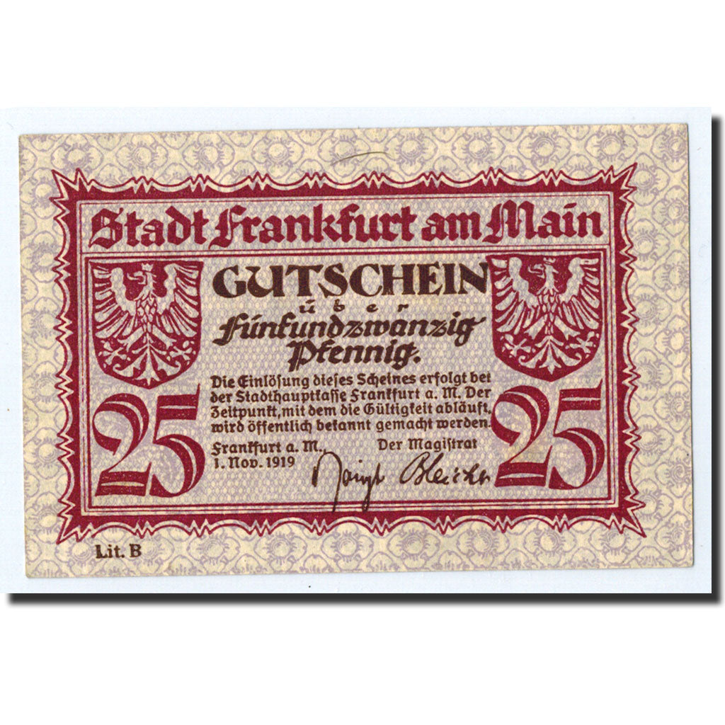Billet, Allemagne, Frankfurt am Main Stadt, 25 Pfennig, paysage, O.D, SPL
