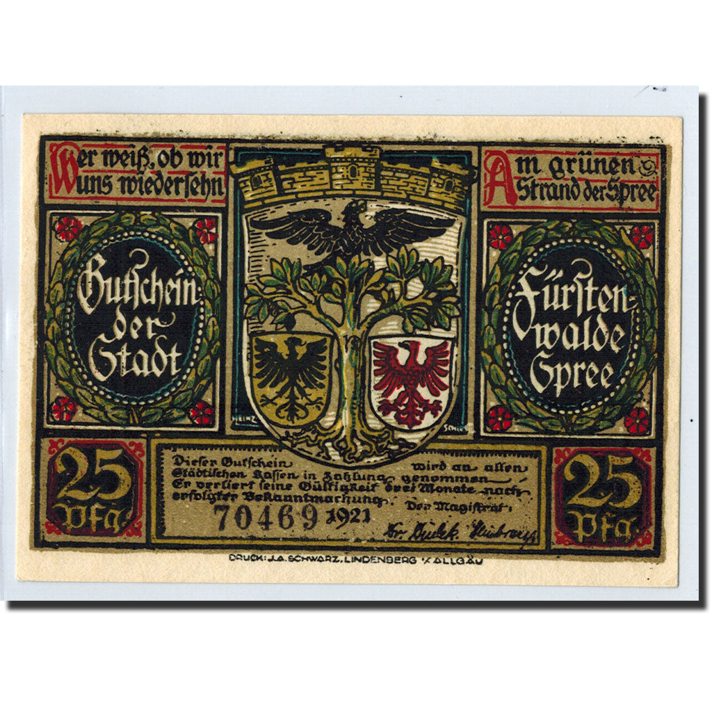 Banknote, Germany, Fürstenwalde, 25 Pfennig, personnage, 1921, UNC(63)