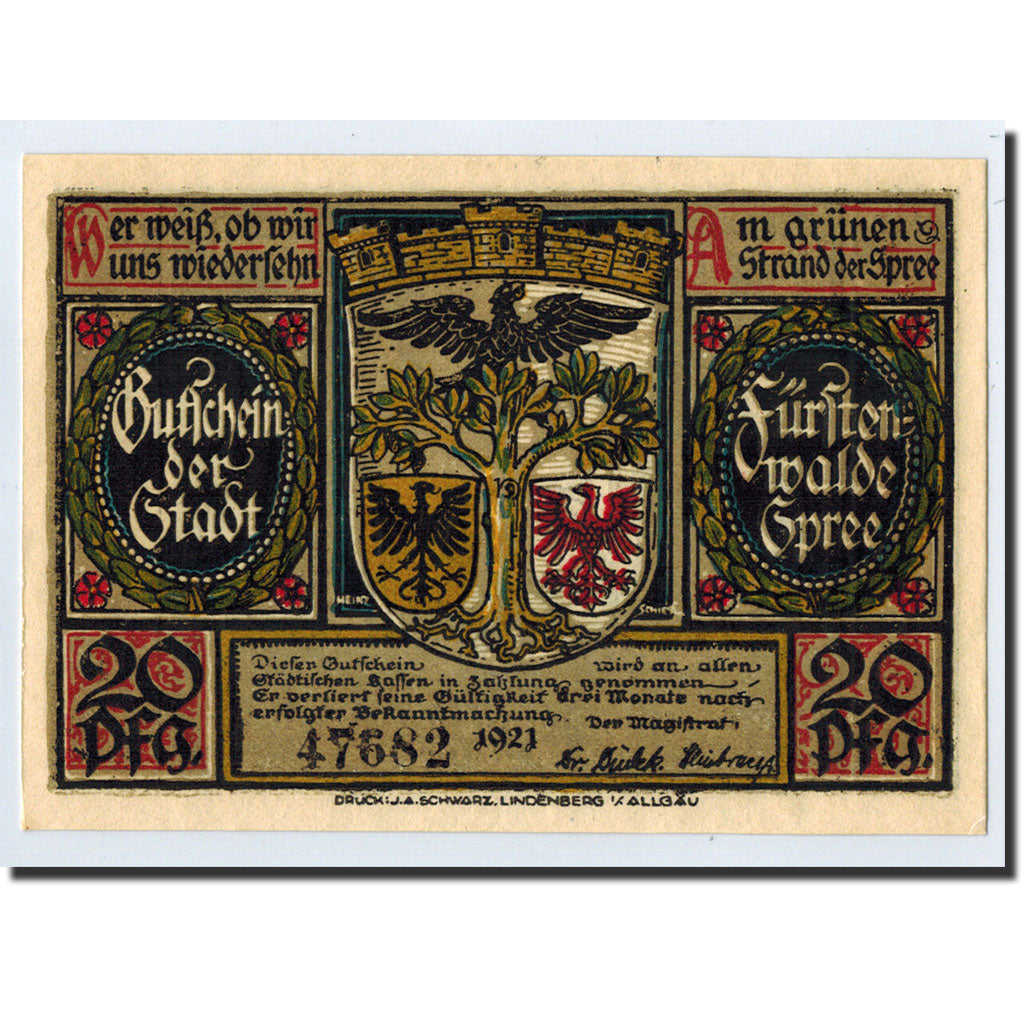 Banknote, Germany, Fürstenwalde, 20 Pfennig, personnage, 1921, UNC(63)