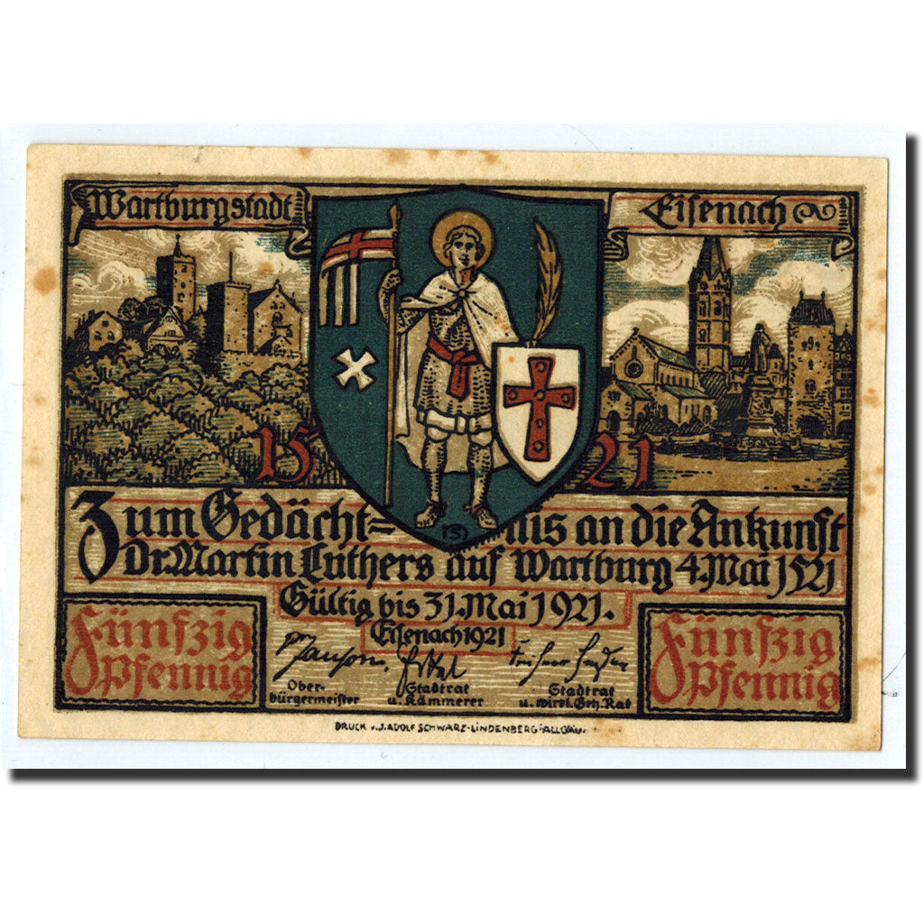 Banknote, Germany, Eisenach Stadt, 50 Pfennig, paysage, 1921, UNC(63)