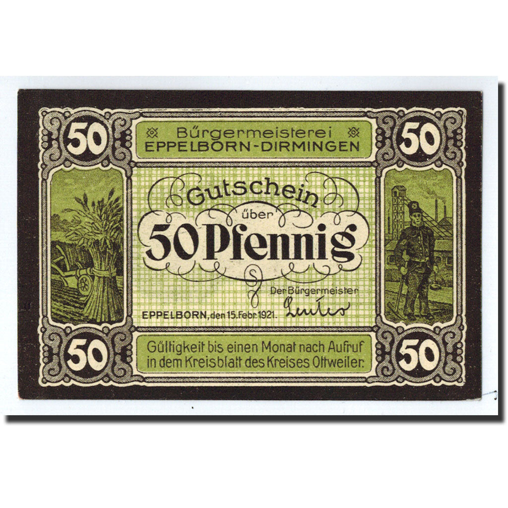 Banknote, Germany, Eppelborn - Dimingen, 50 Pfennig, personnage, 1921