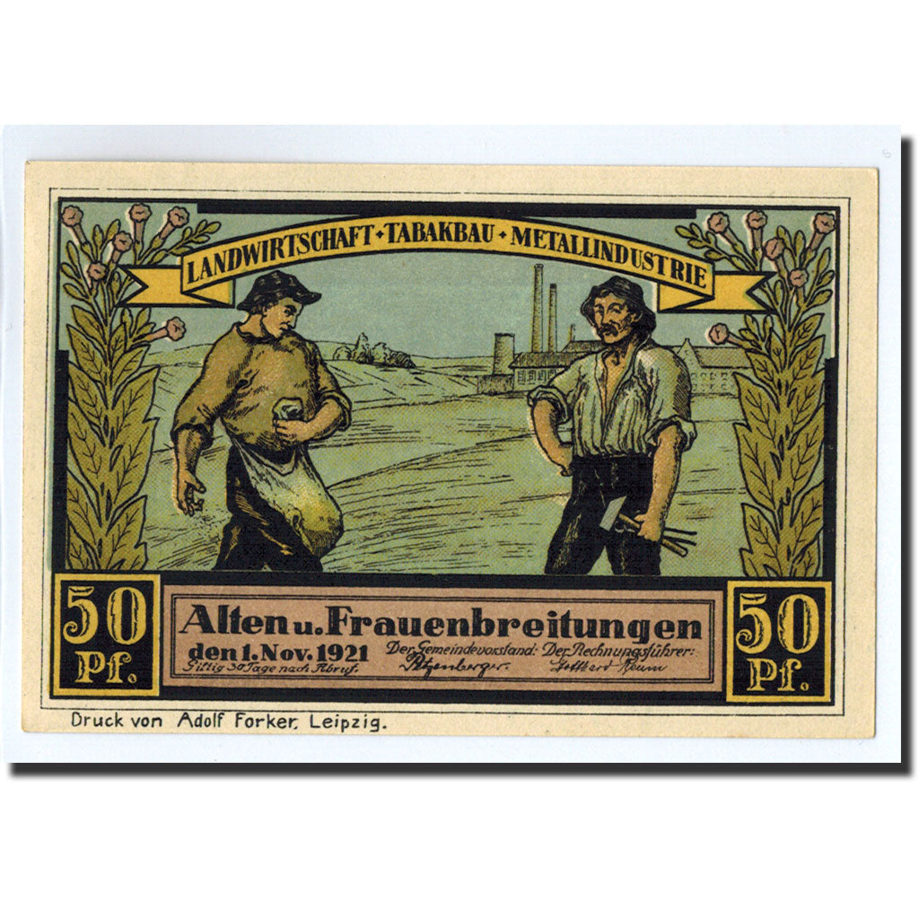 Biljet, Duitsland, Alten und Frauenbreitungen, 50 Pfennig, personnage, 1921